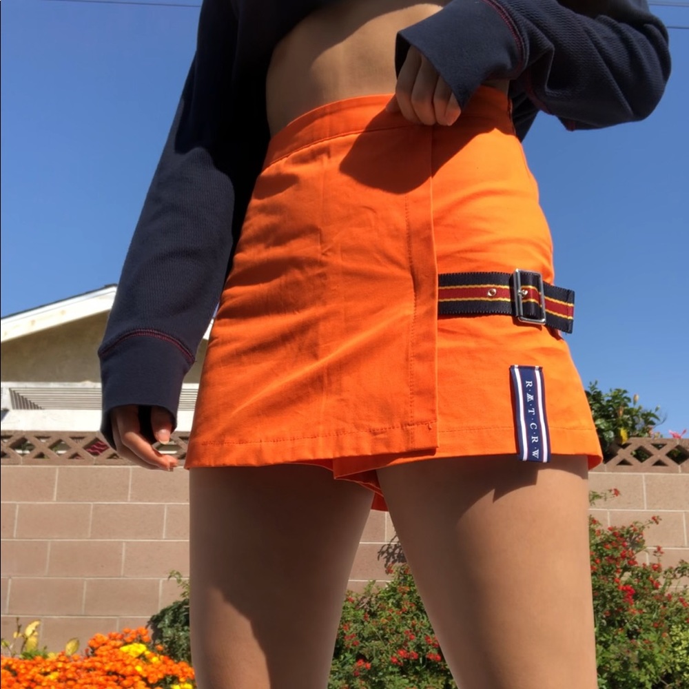 Orange Skort with Buckle Design